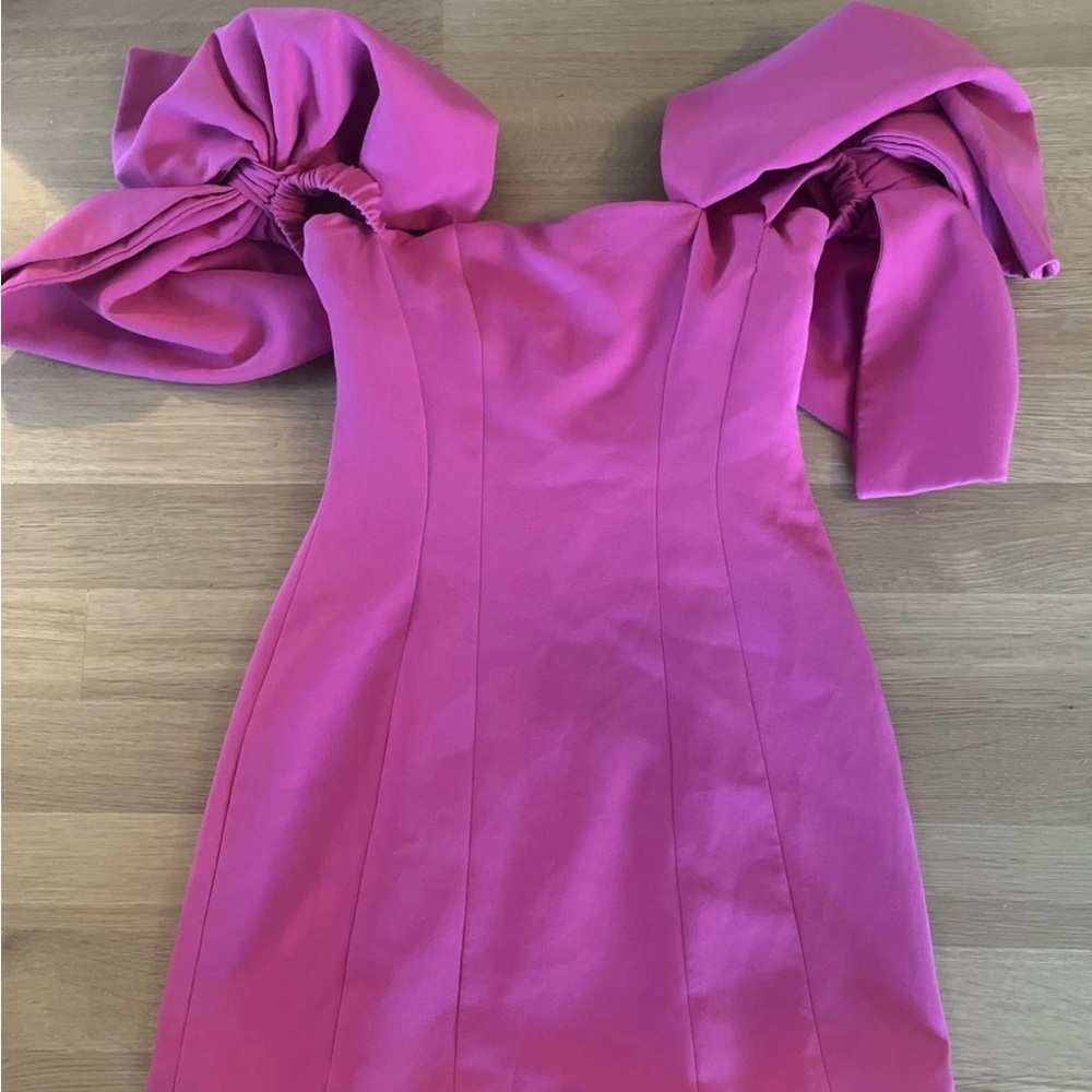 TOCCIN Design Collective Bow Sleeve Mini Dress Size 0 Pink Formal Cocktail - Picture 7 of 11